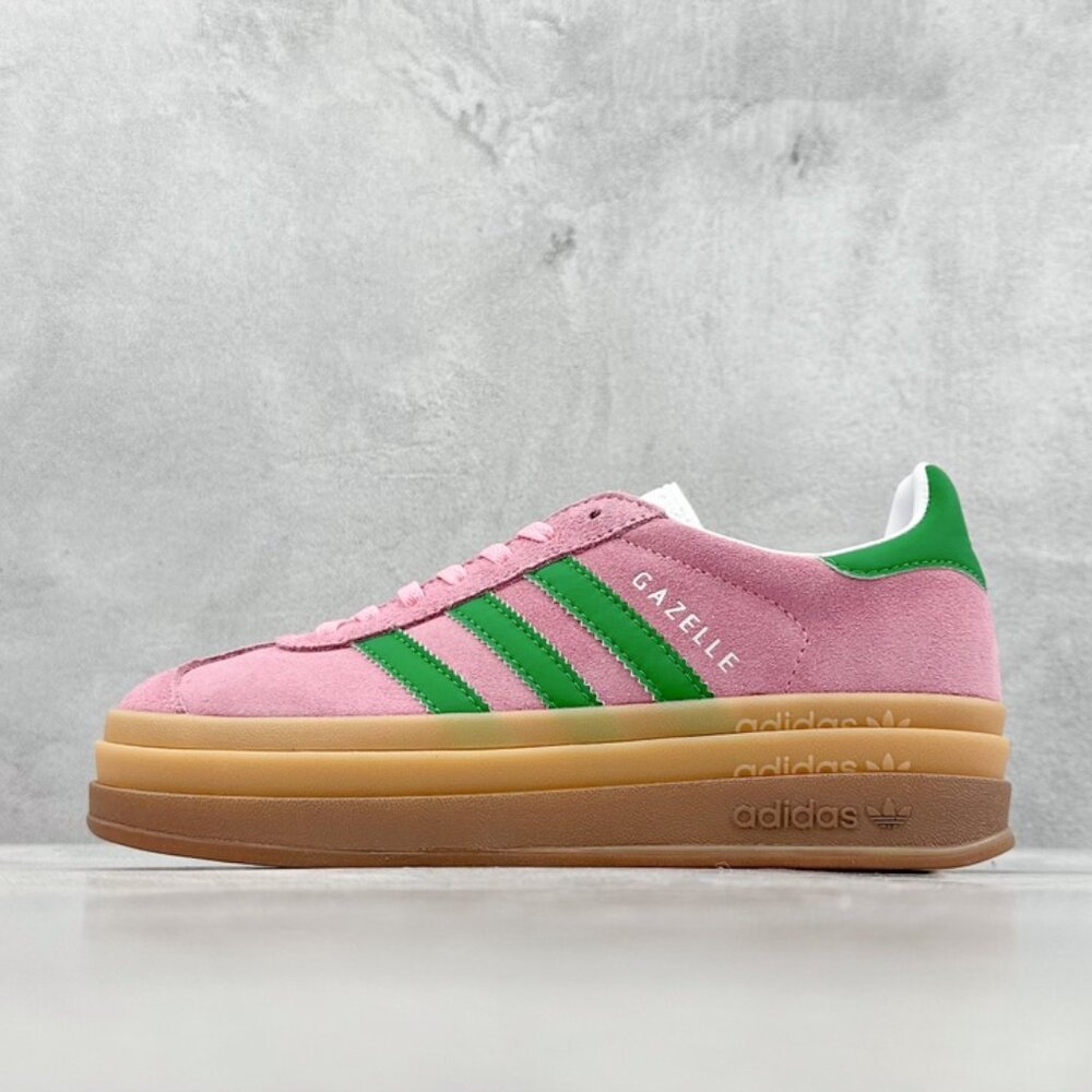 NWT Adidas Gazelle Bold Platform Pink Green Women's Sneakers Turn Fur Shoes